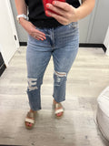 Vintage Distressed Crop Straight Vervet Denim