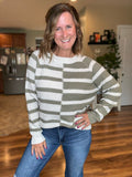 Color Block Stripe Sweater in Olive