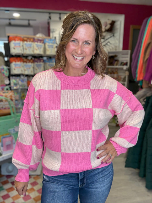Checkered Sweater in Pink