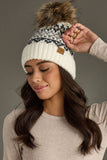 Ivory, Gray & Tan Winter Pattern Pom Hat