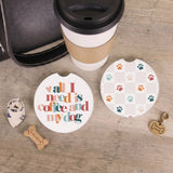 Coffee Dog Paw Prints Coffee-Themed Car Coaster Set