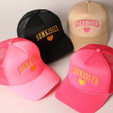 Sunkissed Embroidery Foam Mesh Back Trucker Hat: FUCHSIA / ONE SIZE