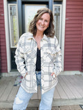 Santa Fe Shacket in Ivory Grey Plaid