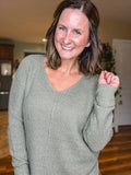 Cozy V Neck Sweater in Light Olive