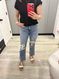 Vintage Distressed Crop Straight Vervet Denim