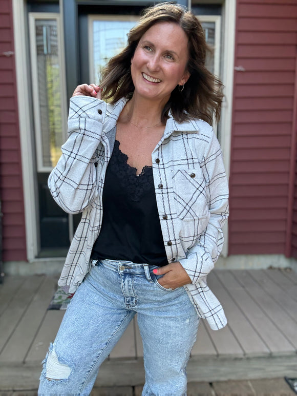 Kendra Shacket in Grey and Black Plaid