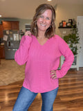 Spicy Pink Mini Waffle Center Seam Sweater
