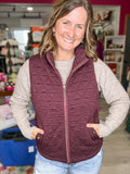 Burgundy Quilted Vest with Gold Accent