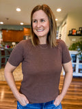 Short Sleeve Fall Waffle Top in Brown