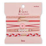 "Love" Pink Hearts Hair Tie Bracelets: Medium