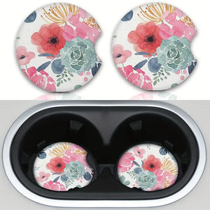 Watercolor Floral Car Coaster Set