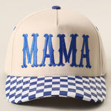 MAMA Embroidered Checkered Brim Trucker Hat: NAVY / ONE SIZE