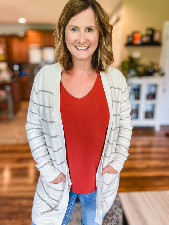 Taupe Stripe Cardigan