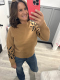 Embroidered Sleeve Sweater in Camel