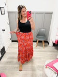 Tiered Red Smocked Maxi Skirt