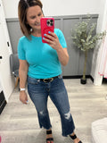 Zara Ribbed Tee in Aqua
