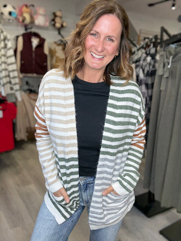 Olive Colorblock Stripe Cardigan