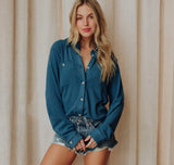 Kendra Shacket in Teal Blue