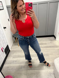 Ruby Red Split Neck Bodysuit