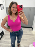 Neon Hot Pink Split Neck Bodysuit