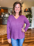 Purple Front Seam Waffle Sweater