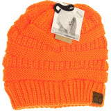 Neon Orange Criss-Cross Ponytail Beanie