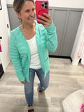 Beachy Vibes Mint Crochet Hooded Cardigan