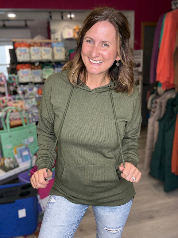 Kacey Ribbed Hoodie in Olive