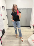 Vintage Distressed Crop Straight Vervet Denim