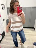 Wide Neck Stripe top in Mocha