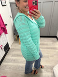 Beachy Vibes Mint Crochet Hooded Cardigan