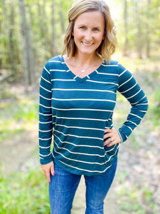 Teal Basic Striped Top