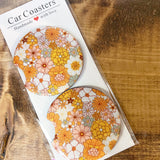 Orange Floral Car Coaster Set