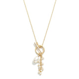 Gold Long Necklace Pearl Cluster