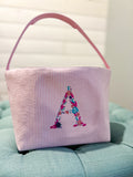 Floral Initial Embroidered Easter Basket