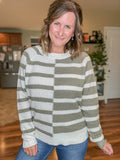 Color Block Stripe Sweater in Olive