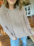 Mocha Ribbed Knit Sweater Hoodie