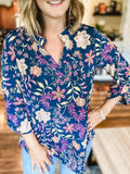 Lizzy 3/4 Sleeve Top in Navy Floral