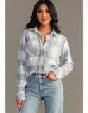 Kendra Shacket in Grey & Blue Plaid