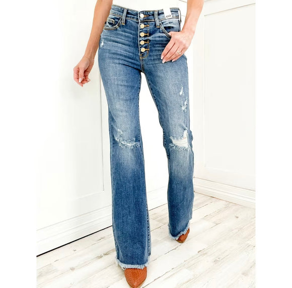 One and Only Button Fly Flare Judy Blue Denim