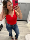 Ruby Red Split Neck Bodysuit