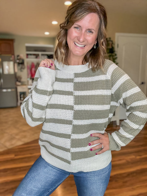 Color Block Stripe Sweater in Olive