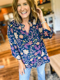 Lizzy 3/4 Sleeve Top in Navy Floral