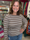 Stacy Long Sleeve in Taupe Stripe