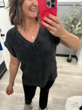 Black Chunky Waffle Mineral Wash Top