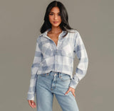 Kendra Shacket in Grey & Blue Plaid