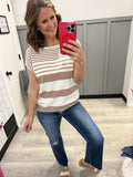 Wide Neck Stripe top in Mocha