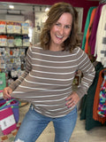 Stacy Long Sleeve in Taupe Stripe