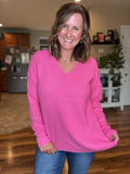 Spicy Pink Mini Waffle Center Seam Sweater
