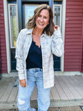 Kendra Shacket in Tan Oatmeal Grey Plaid
